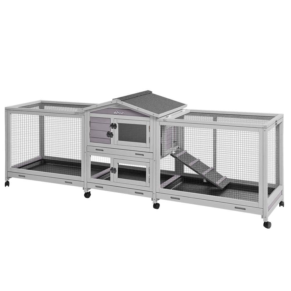 Aivituvin-AIR65 Indoor House Easy Moving Large Bunny Rabbit Hutch, Gray