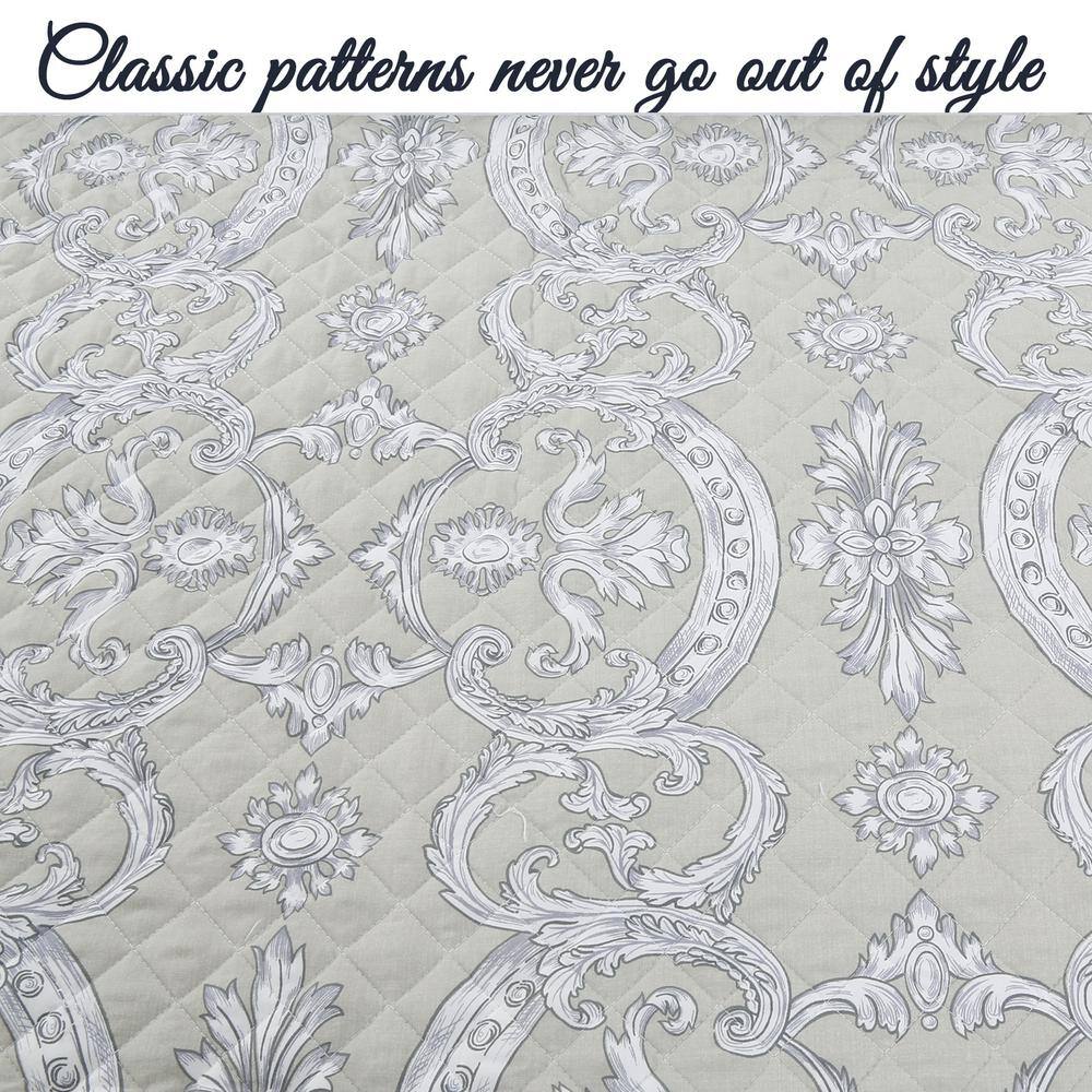 Gray and White Reversible Microfiber Queen Quilt Set