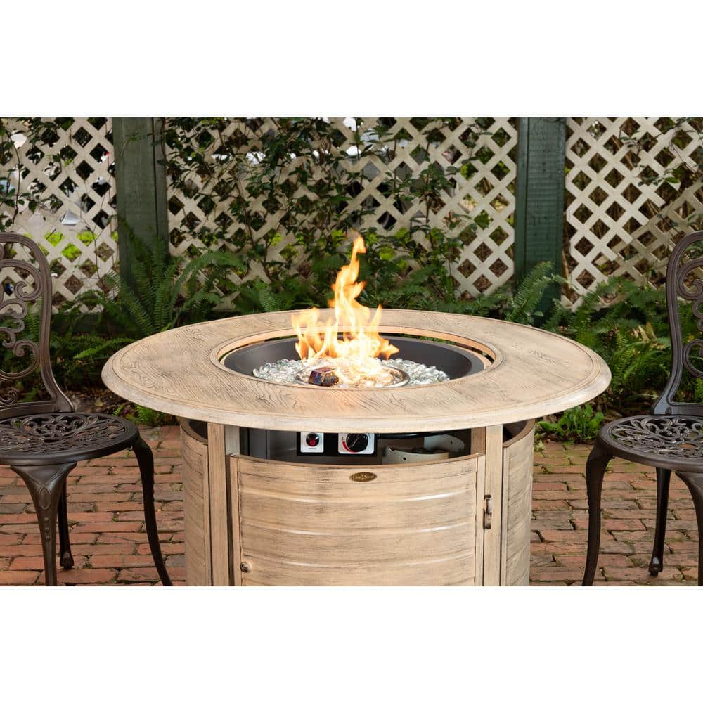 Thatcher Driftwood Aluminum Round Gas Fire Pit Table