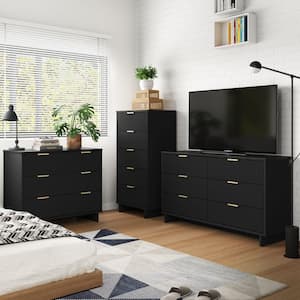 Granville Black 5-Drawer 23.62 in. W Chest, 6-Drawer 55.04 in. W Dresser and 3-Drawer 37.8 in. W Dresser (Set of 3)