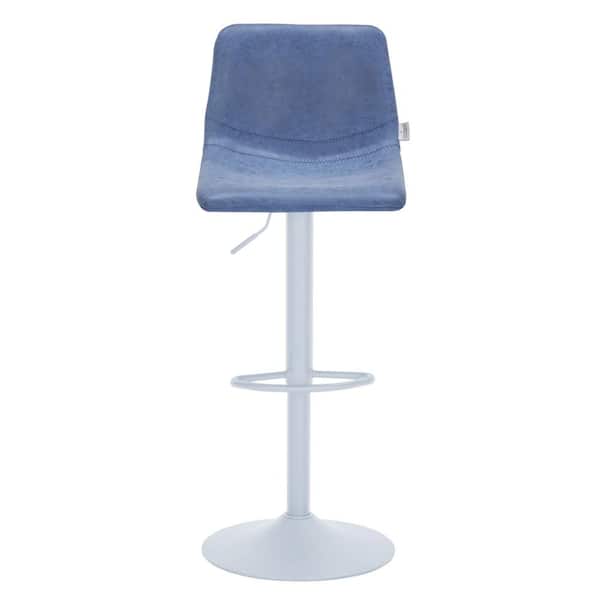 Leisuremod Adjustable Height Bar Stool in Metal with Leather Upholstery Iron Metal Base Foam 33 in. Seat Height in Peacock Blue