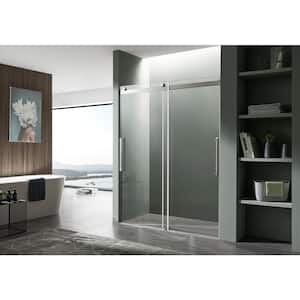 Stellar 60 in. W x 76 in. H Sliding Frameless Shower Door in Brushed Nickel with Clear Glass