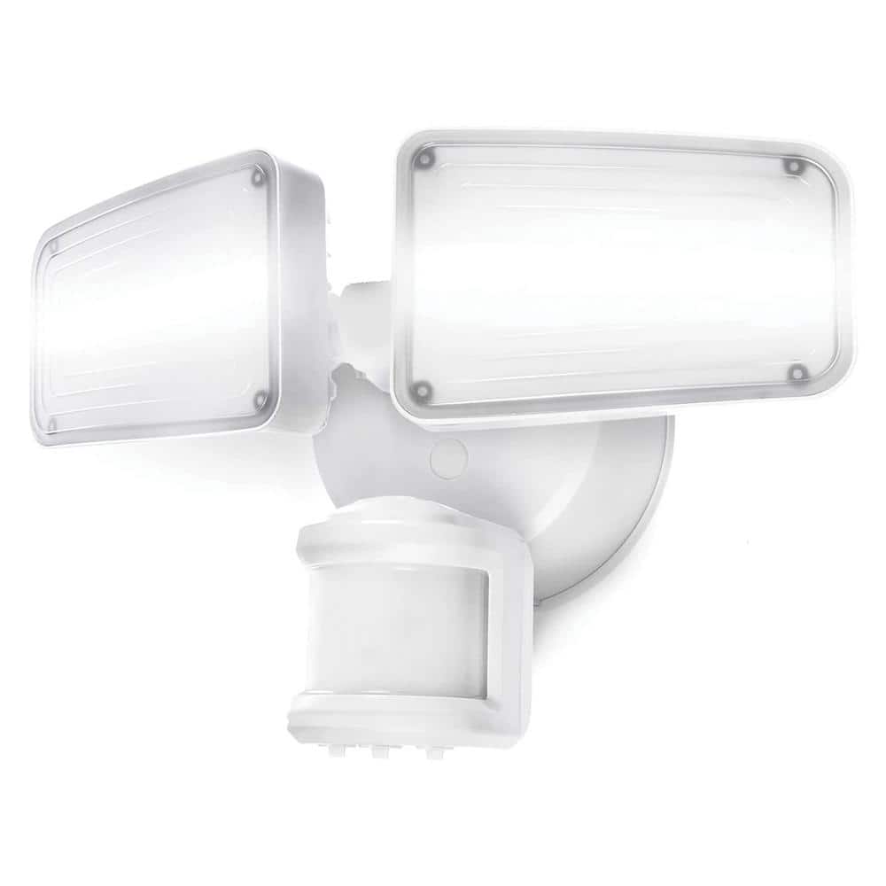 Home Zone Security White Motion Activated Outdoor Integrated LED Twin-Head  Dual-Brightness Flood Light ES00929G The Home Depot