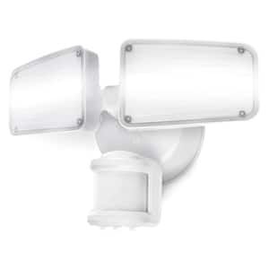 White Motion Activated Outdoor Integrated LED Twin-Head Dual-Brightness Flood Light