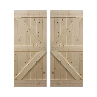 DK Series 60 in. x 84 in. 12-Panel Unfinished Wood Sliding Door with Installation Hardware Kit