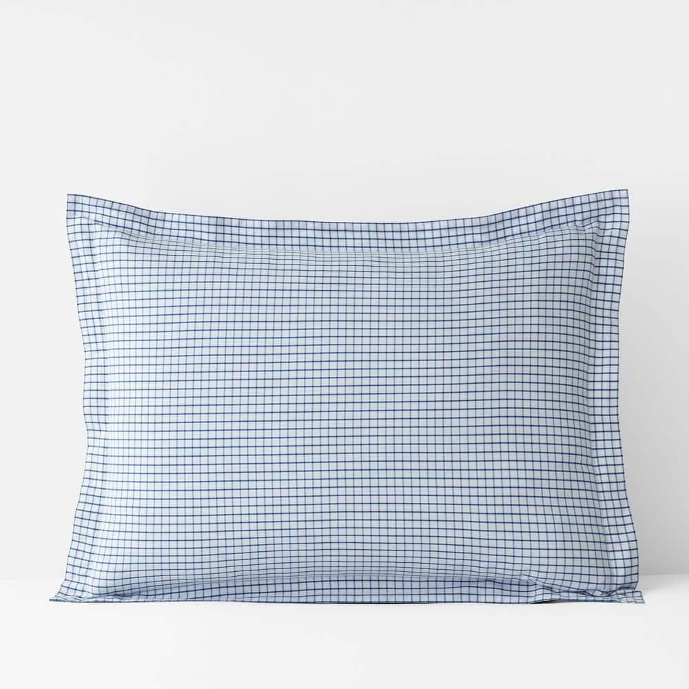 Company Organic Cotton Grayson Windowpane Yarn-Dyed Blue Multi Cotton Percale King Sham -  The Company Store, 50869F-K-BLUE-M