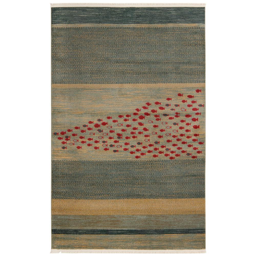 Blue and Beige Striped Synthetic 5' x 8' Area Rug