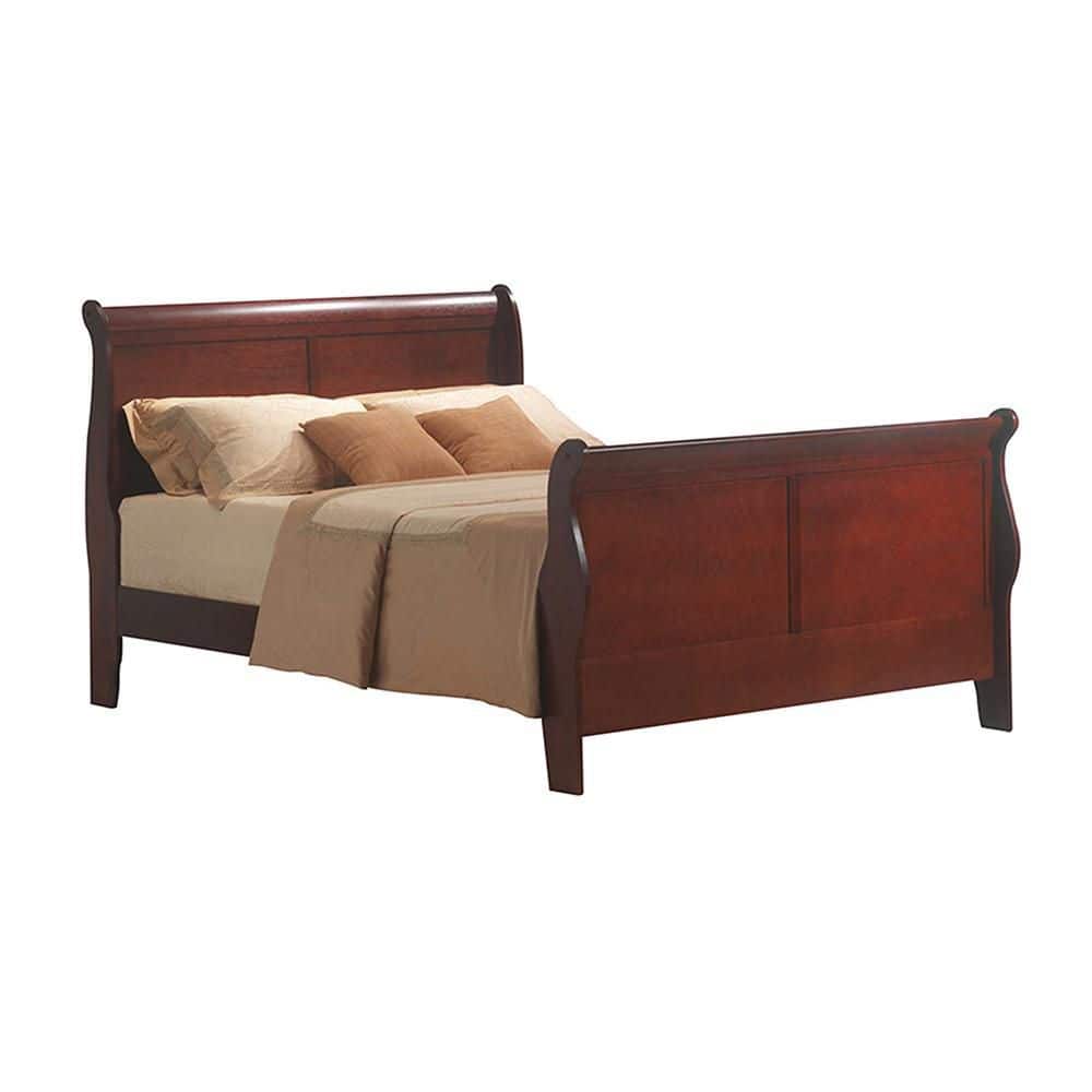Cherry Pine Queen Sleigh Bed with Wood Headboard