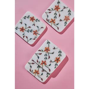 Spring Blossom White Marble Coasters (Set of 4)