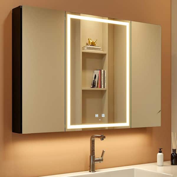 KWW 40 in. W x 28 in. H LED Large Rectangular Silver Wall Mount Medicine Cabinet with Mirror