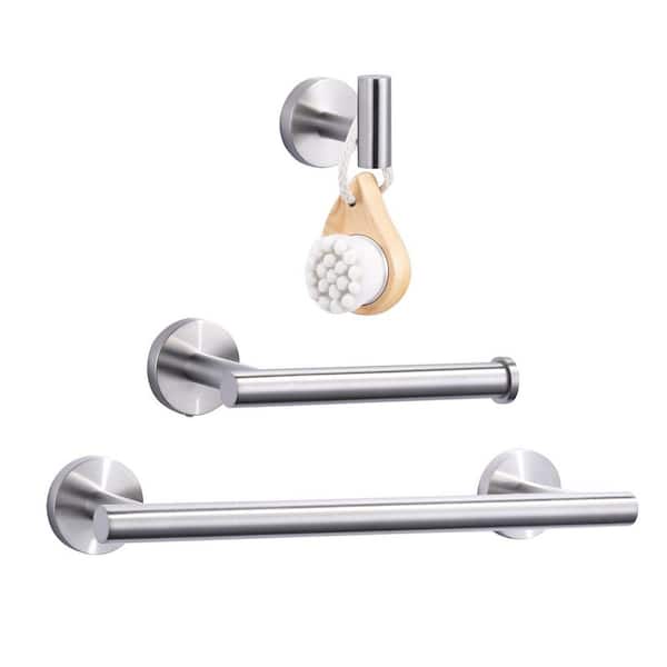 IVIGA Stainless Steel 3 -Piece Bath Hardware Set with Towel Hook, Toilet Paper Holder and 12 in. Towel Bar in Brushed Nickel