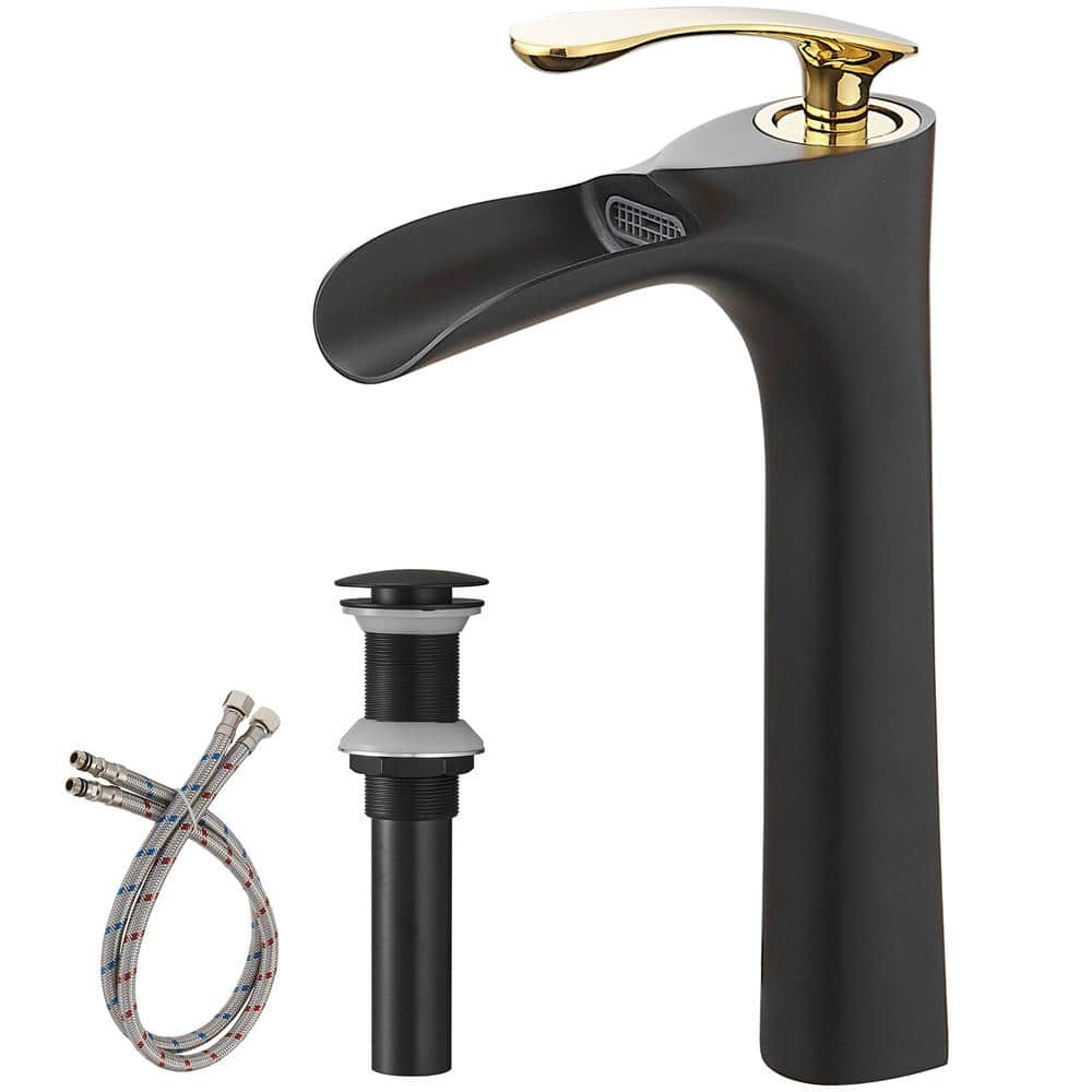 Matte Black and Gold Single Handle Vessel Sink Faucet