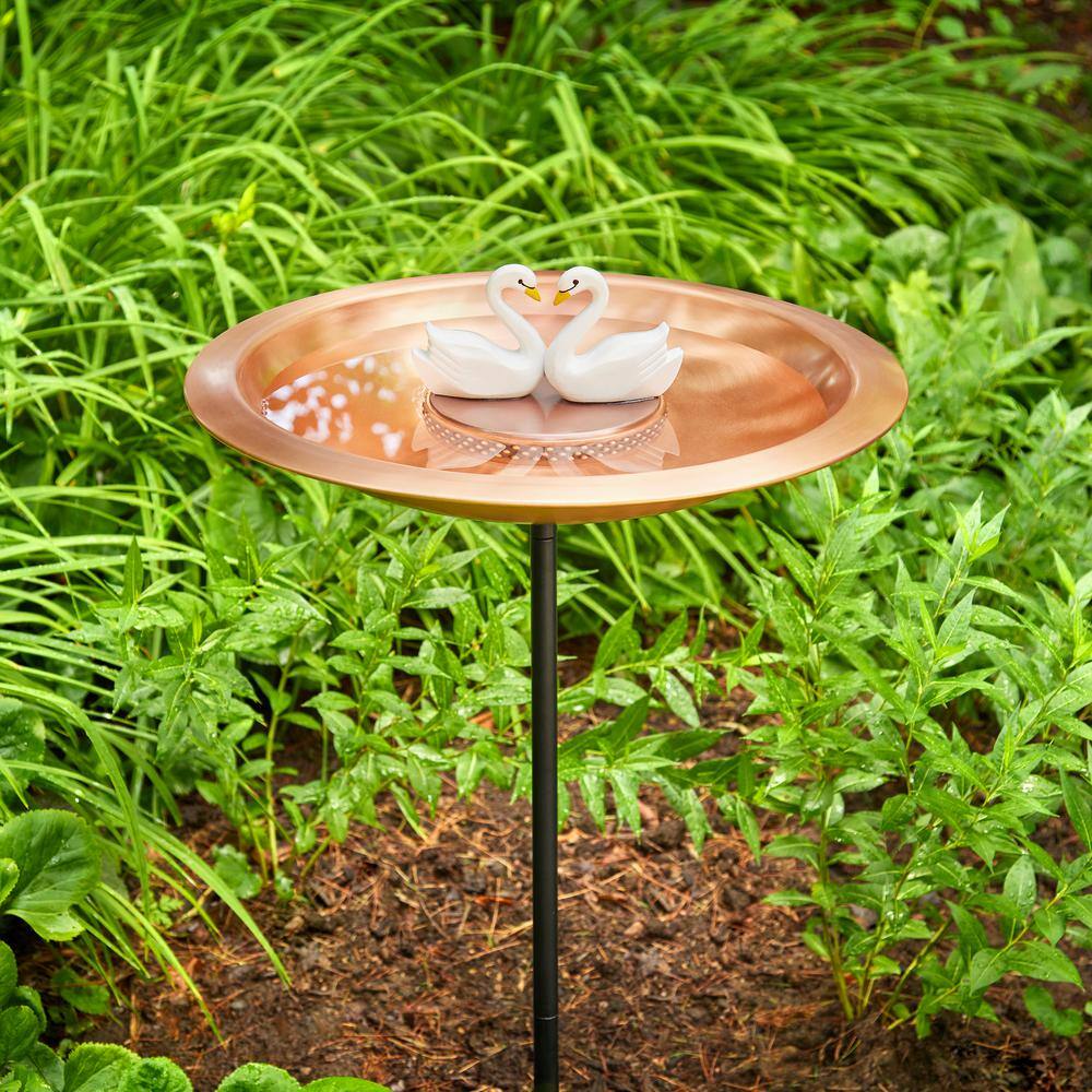 Elegant Copper Bird Bath with Swan Accents and Stand