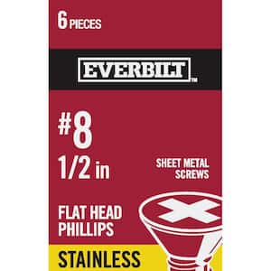 #8 x 1/2 in. Phillips Flat Head Stainless Steel Sheet Metal Screw (6-Pack)