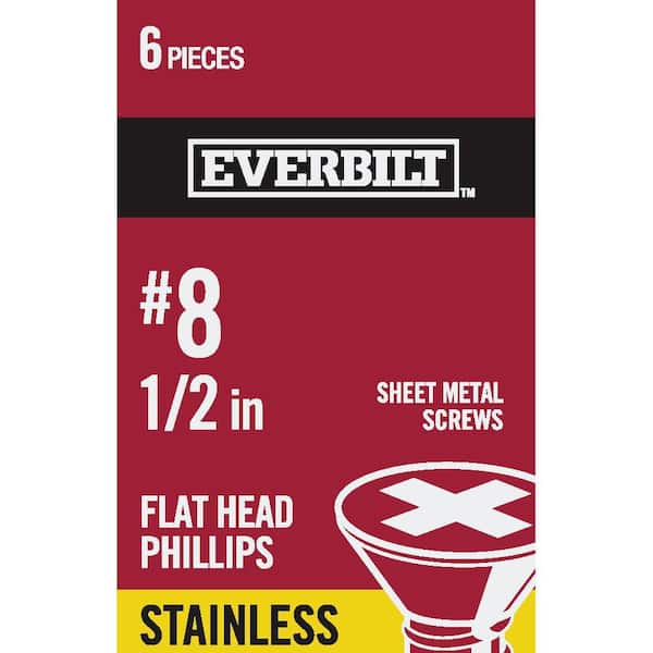 Everbilt #8 x 1/2 in. Phillips Flat Head Stainless Steel Sheet Metal Screw (6-Pack)