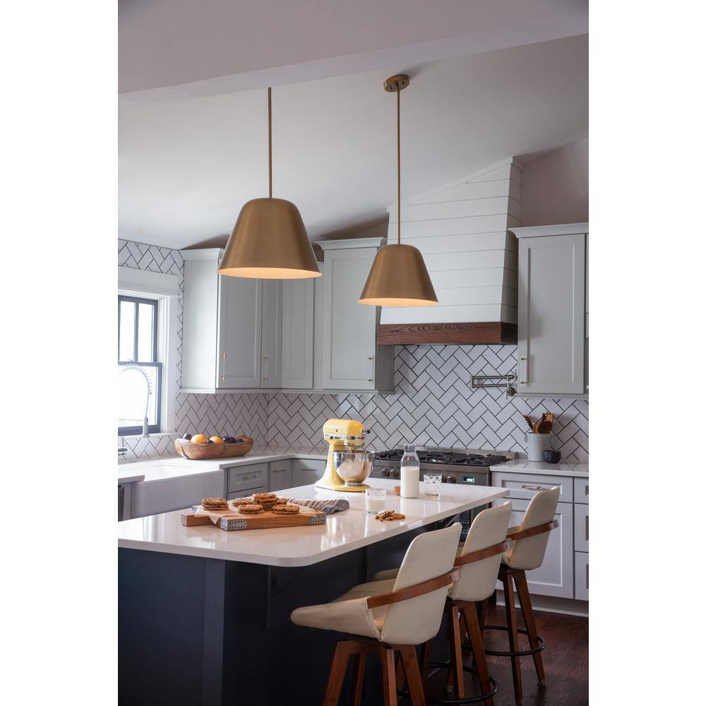 Lacquered Brass LED Drum Pendant Light