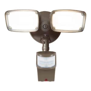 MST 180-Degree Bronze Motion Activated Outdoor Integrated LED Twin Head Doppler Flood Light with Selectable CCT
