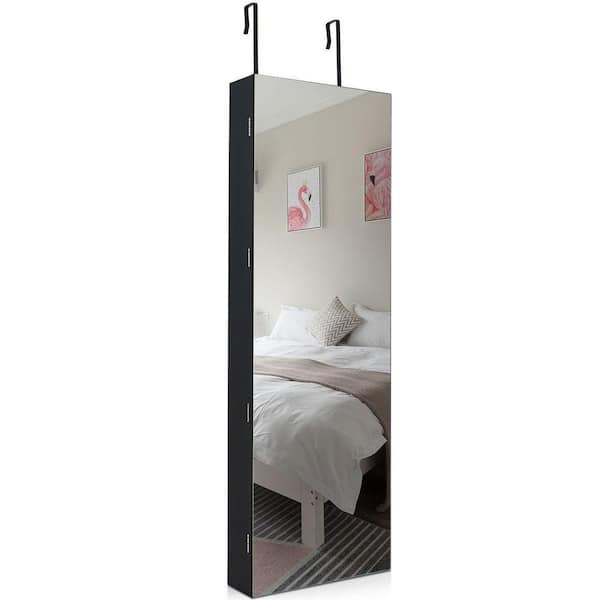 ANGELES HOME Black Lockable Storage Jewelry Cabinet with Frameless Mirror