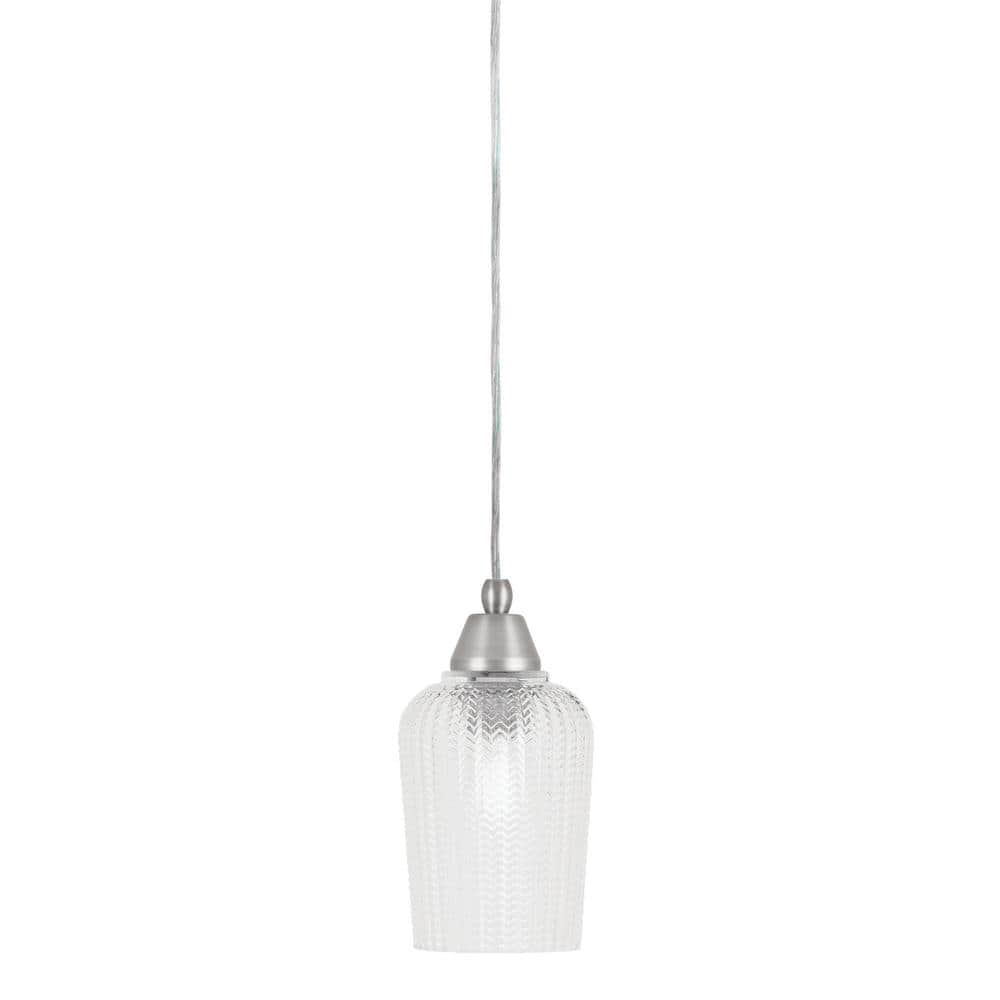Bryson 5 in. 1-Light Brushed Nickel Cord Pendant Light with 5 in. Clear Tex