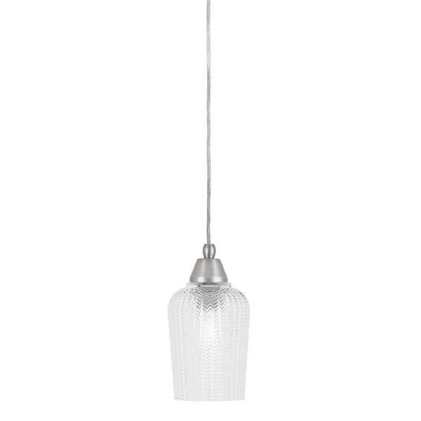 Unbranded Bryson 5 in. 1-Light Brushed Nickel Cord Pendant Light with 5 in. Clear Textured Glass Shade, no bulb included