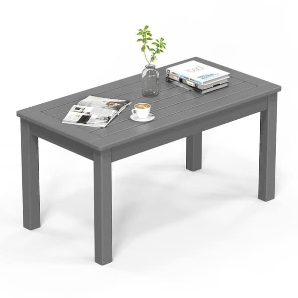 Gray Plastic Outdoor Coffee Table, HDPE Patio Coffee Table for Outside