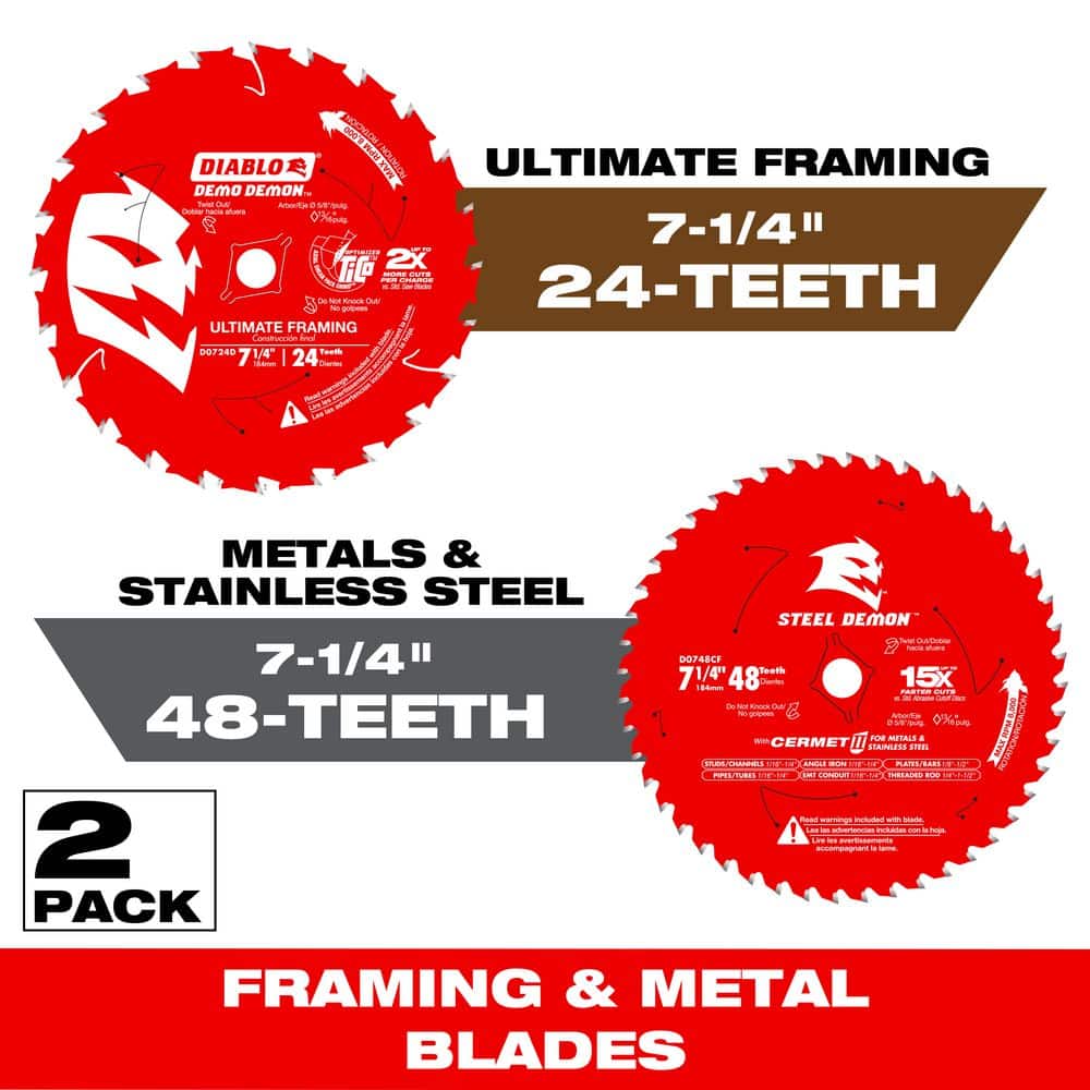 7-1/4 in. 24-Tooth Framing/Demolition and 7-1/4 in. x 48-Tooth Cermet II Metals and Stainless Steel SawBlades (2-Blades) price history on PriceWatchPro