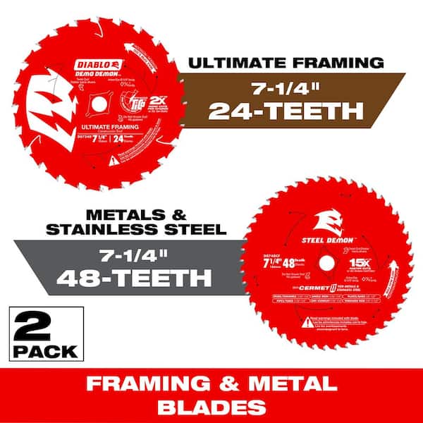 DIABLO 7-1/4 in. 24-Tooth Framing/Demolition and 7-1/4 in. x 48-Tooth Cermet II Metals and Stainless Steel SawBlades (2-Blades)