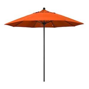 9 ft. Black Aluminum Commercial Market Patio Umbrella with Fiberglass Ribs and Push Lift in Melon Sunbrella