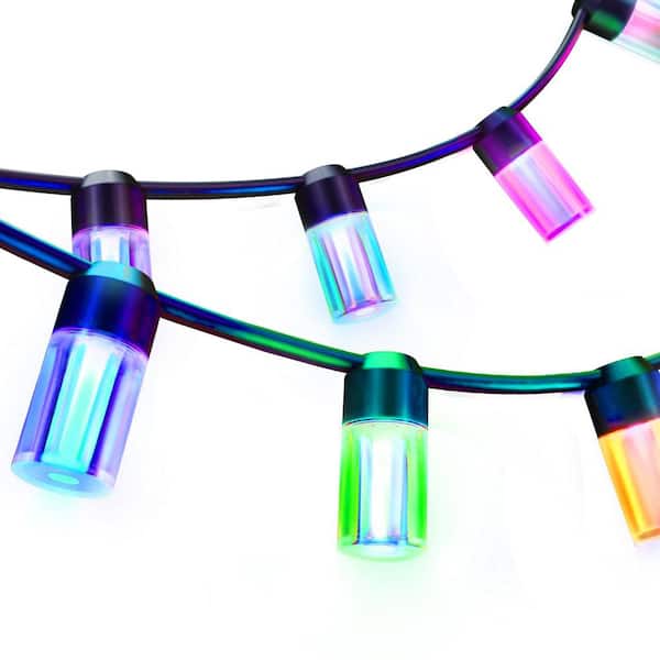 12-Light 24 ft. Indoor/Outdoor RGB+W Integrated LED Smart Edison Bulb Wi-Fi Enabled String Light Extension Set (2-Pack)