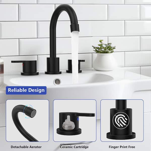 8 in. Widespread Double Handle Bathroom Faucet with Drain in Matte Black