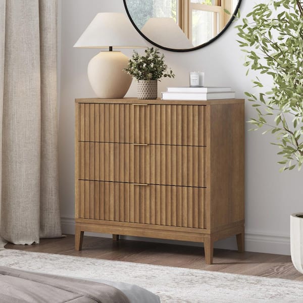 Jasper Light Brown 3 Drawer 31.5 in. Wide Dresser with Solid Wood Frame
