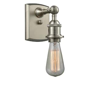 Bare Bulb 1-Light Brushed Satin Nickel Wall Sconce with Shade
