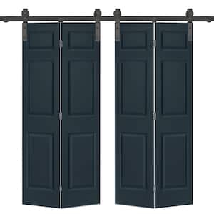 48 in. x 80 in. 6-Panel Charcoal Gray Painted MDF Composite Double Bi-Fold Barn Door with Sliding Hardware Kit