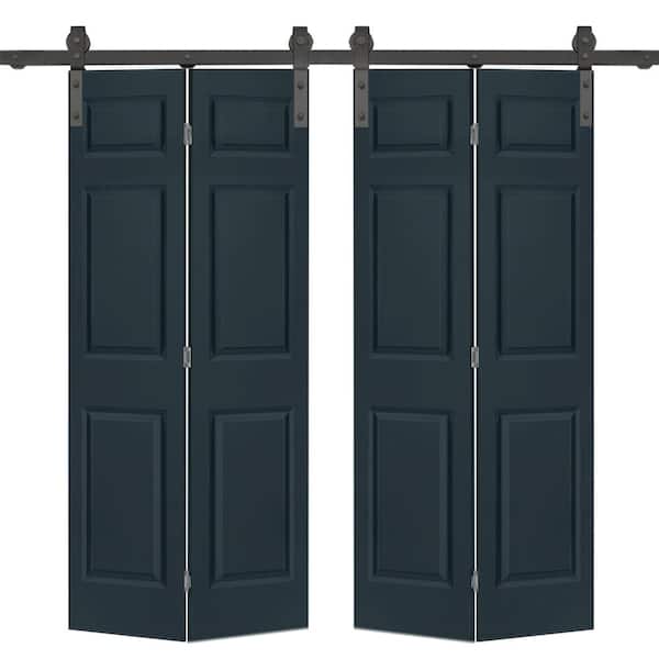 CALHOME 72 in. x 80 in. Hollow Core 6-Panel Charcoal Gray Composite Double Bi-Fold Barn Doors with Sliding Hardware Kit