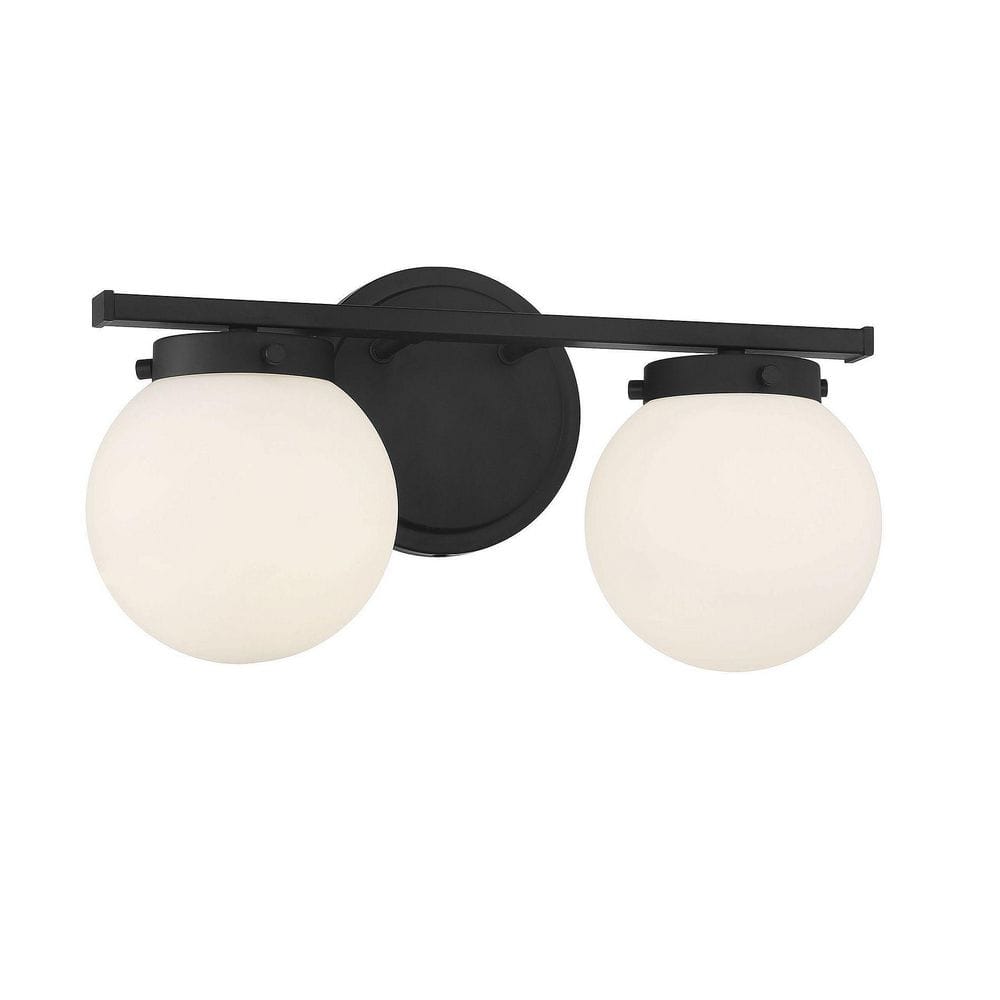 Matte Black and Opal Glass 2-Light Bathroom Vanity Fixture