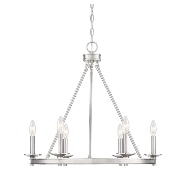 Savoy House 25 in. W x 23 in. H 6-Light Satin Nickel Metal Chandelier with No Bulbs Included