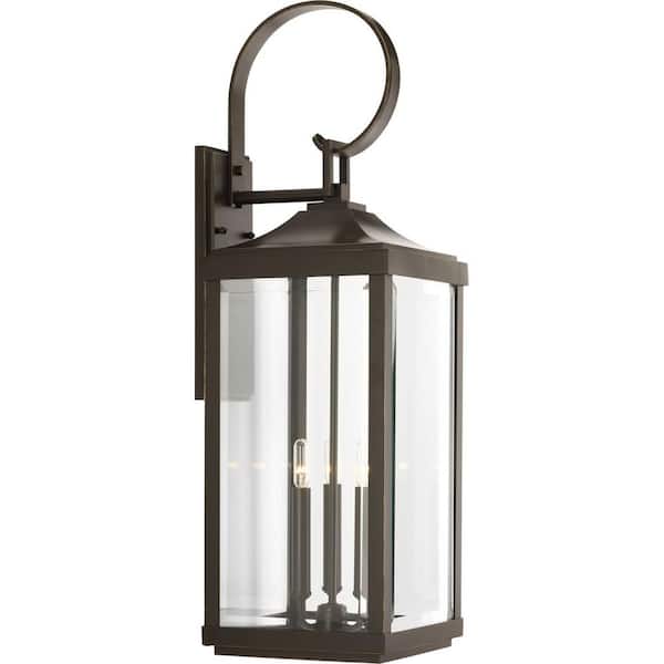 Gibbes Street 9-1/2 in. 3-Light Antique Bronze Clear Beveled Glass New Traditional Outdoor Large Wall Lantern Light