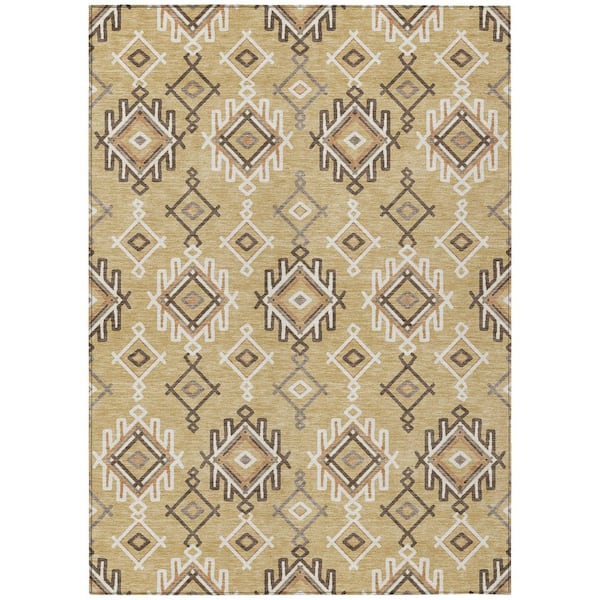 Chantille Machine Washable Indoor/Outdoor Abstract ACN3042 Gold 5 ft. x 7 ft. 6 in. Area Rug