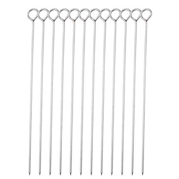 10 in. Stainless Steel Barbecue Skewers with Ring-Tip Handle, Reusable Grill Accessories for Outdoor Cooking, 12 Pieces