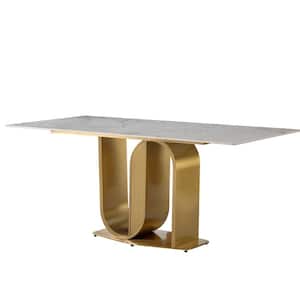 71 in. Contemporary Sintered Stone Top Dining Table with U Shape Pedestal Golden Base