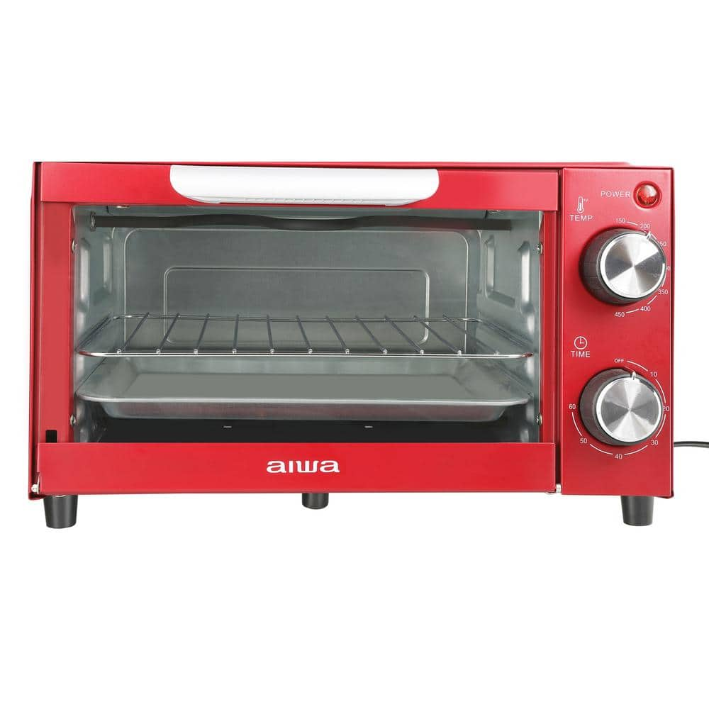 AIWA 750-Watt Red Toaster Oven 4 Slice with Baking Tray, Bake Toast ...