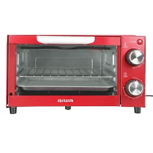 750-Watt Red Toaster Oven 4 Slice with Baking Tray, Bake Toast Cook, Temperature Control, 60-Min Timer Knob