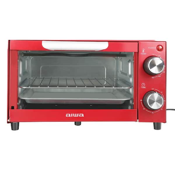AIWA 750-Watt Red Toaster Oven 4 Slice with Baking Tray, Bake Toast Cook, Temperature Control, 60-Min Timer Knob