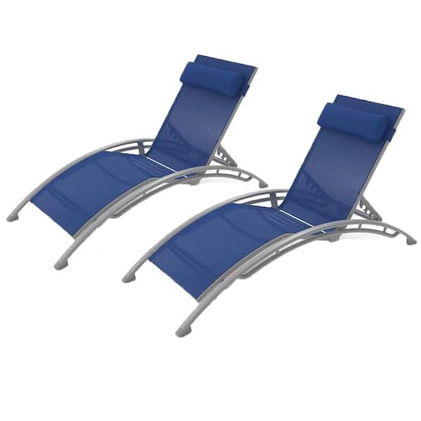 GAWEZA Aluminum 2-Piece Adjustable Stackable Outdoor Chaise Lounge in Blue Seat with Pillow