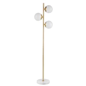 Holloway 62 in. White/Gold 3-Light Smart Dimmable Torchiere Floor Lamp