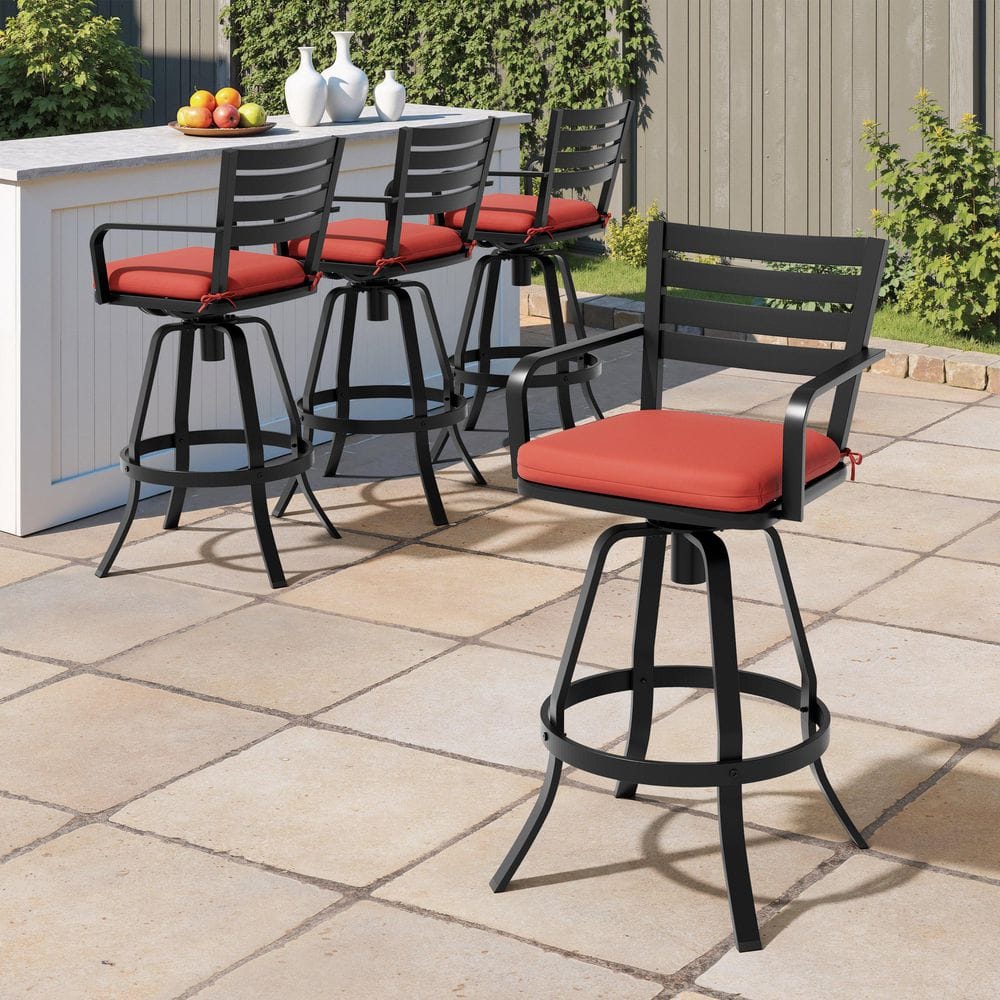 4-Piece Cast Aluminum Outdoor Bar Stools Weather Resistant Swivel Bar Stools with Water Repellent Red Sunbrella Cushion price history on PriceWatchPro