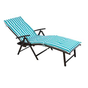 Cozy Aluminum Folding Outdoor Reclining 7 Adjustable Chaise Lounge Chair with Blue White Stripe Cushion