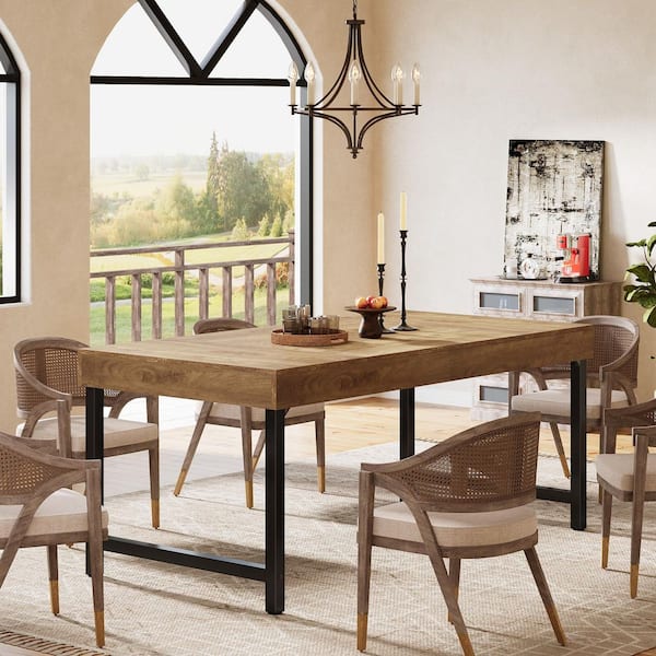 BYBLIGHT Moronia Industrial Brown Wood 55 in. Trestle Dining Table