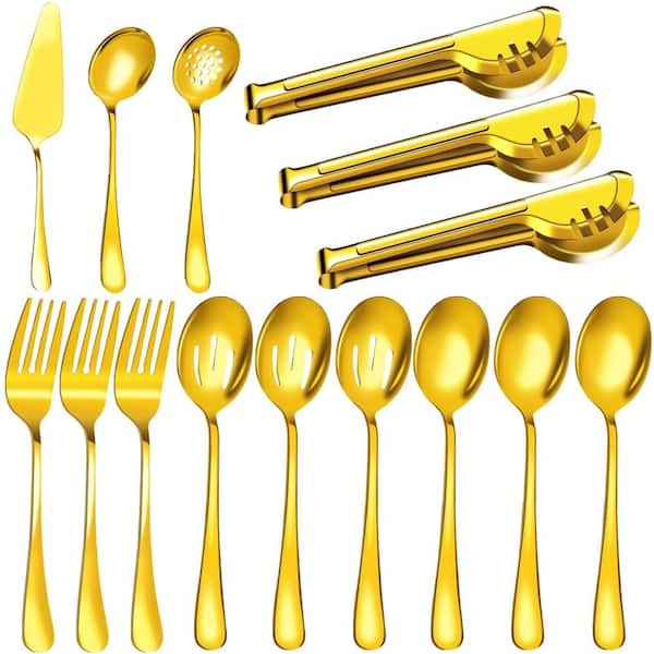 15-Piece Gold Stainless Steel Serving Utensils Set (Service for 3)