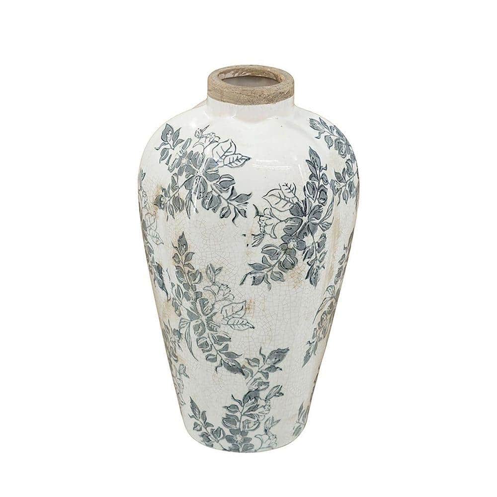 12 in. Vintage European Pottery White Ceramic Cylinder Decorative